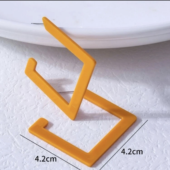 Oversized Mod Acrylic Mustard Square Hoop Earrings - Picture 2 of 3